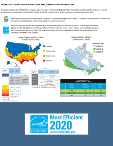 NFRC Energy Star - Andersen E-Series NFRC Energy Star - Andersen E-Series