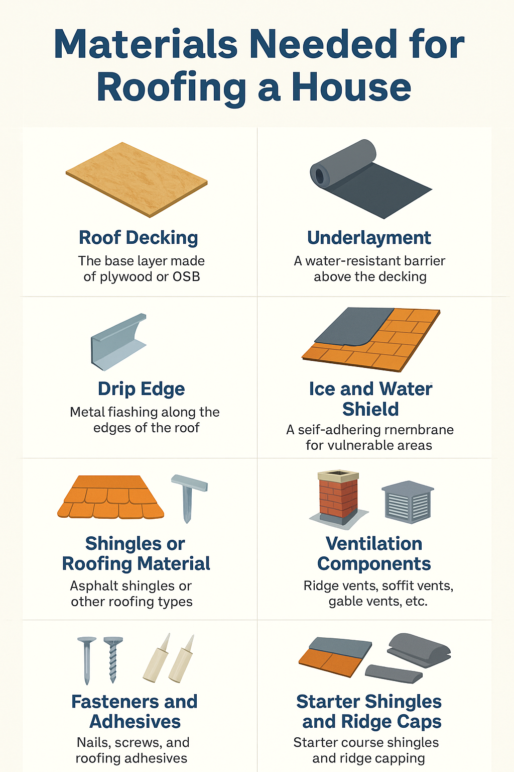 An infographic showing materials needed for roofing a house.