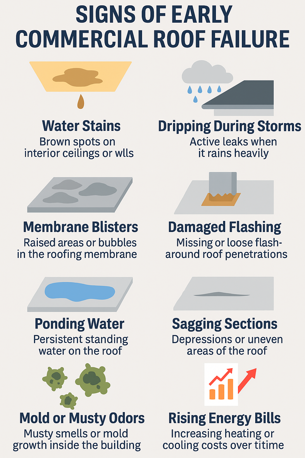 Infographic on How to Spot Early Commercial Roof Failure Signs Before It Costs You Thousands