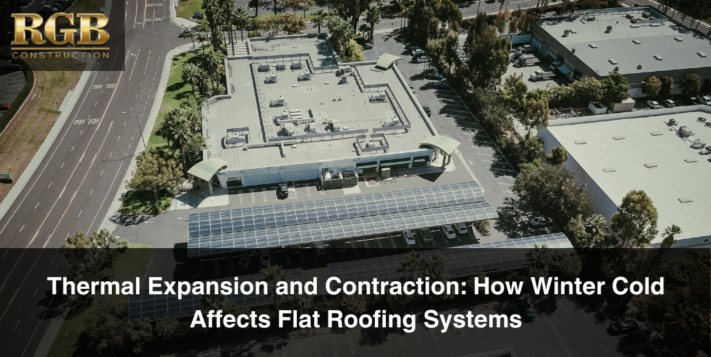 An overhead view of commercial roofing. Can you spot signs of thermal expansion and contraction?