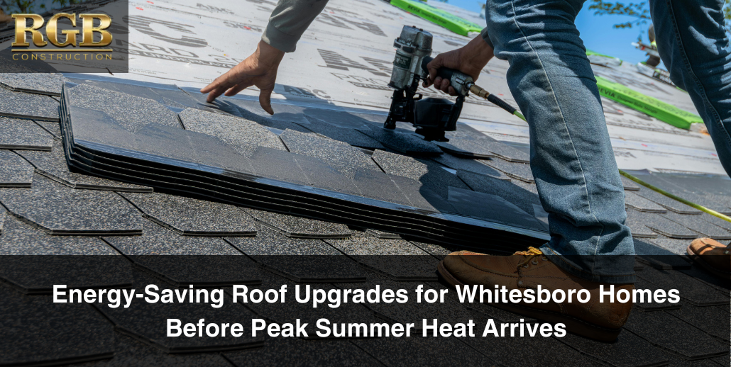 A roofer installing energy-saving roof upgrades, including new shingles