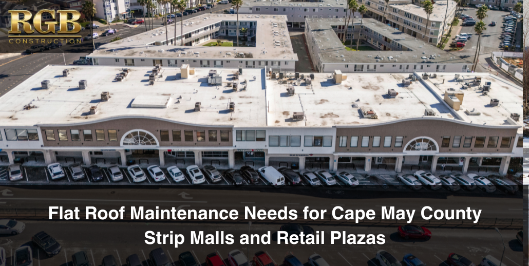 A strip mall with flat roof maintenance needs that property managers need to know about.